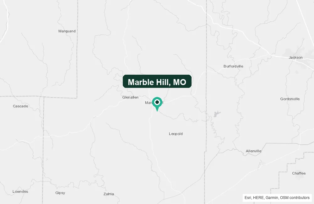 Map of Marble Hill, Missouri and the surrounding Bollinger County area service area